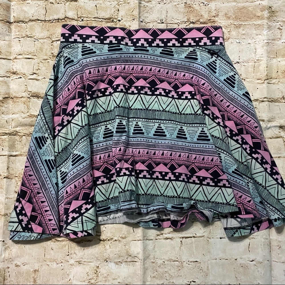 PINK Green Pink Aztec Print‎ A Line Skater Skirt